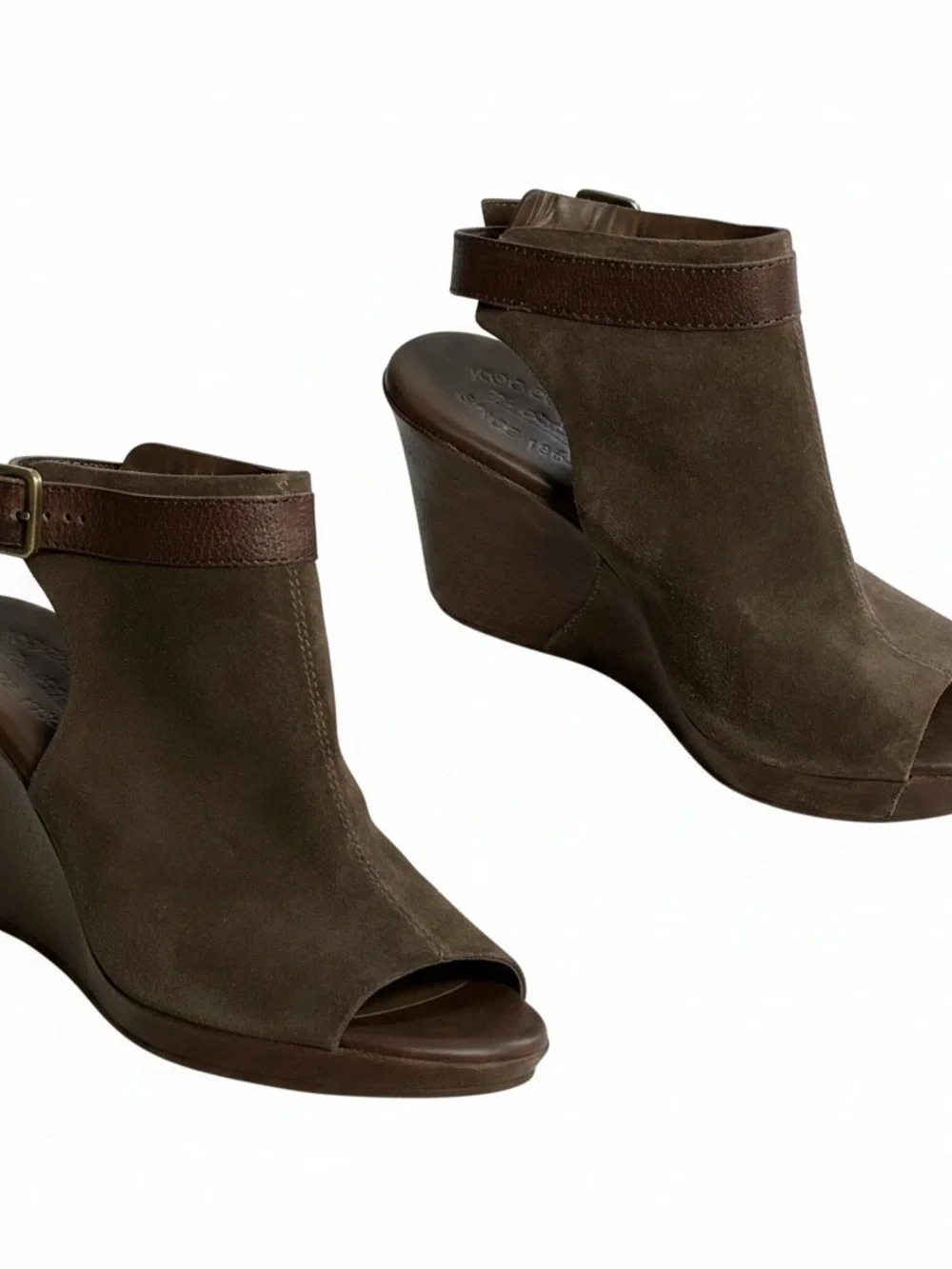 Kork-Ease Womens Size 7 M Brown Suede Wedge Ankle Strap Open Toe Sandals Heels
